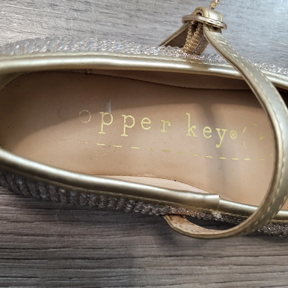 Copper Key MIA Girls Gold Rhinestone Mary‎ Jane Bow Dress Shoes Sparkly Flats 10